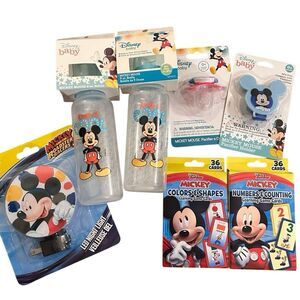 Disney Baby Mickey Mouse LOT 2 Bottles, Pacifier, Nightlight, Flash Cards Sealed
